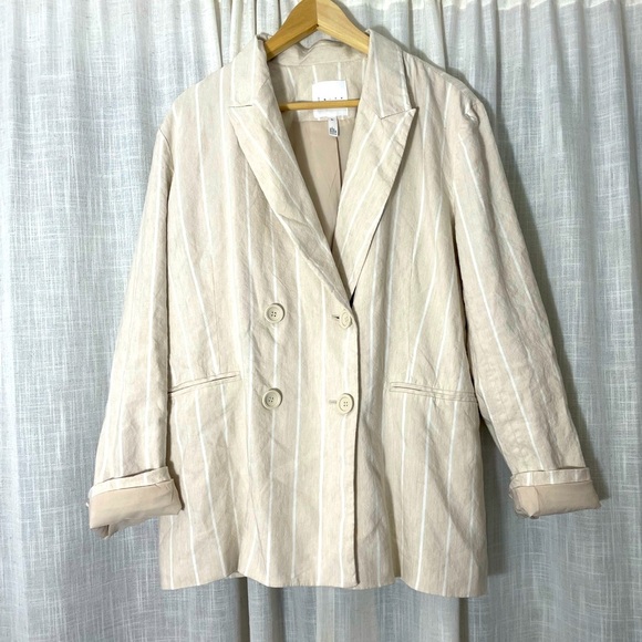 Leith Linen Double Breasted Pinstripe Blazer Size XL - Picture 1 of 9